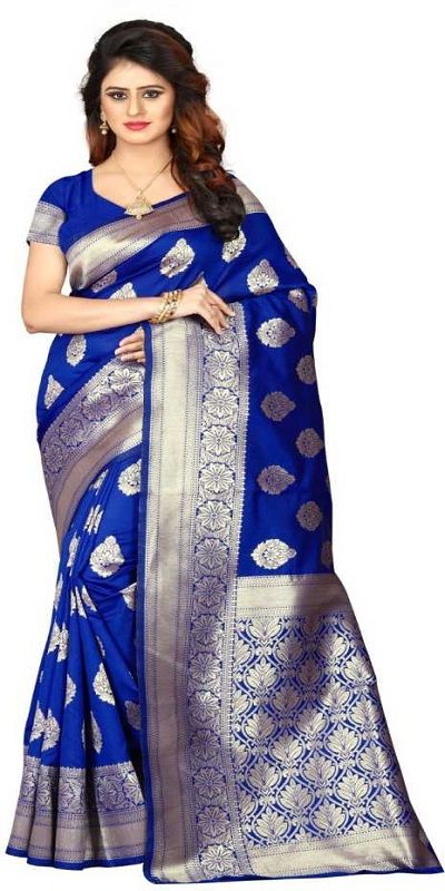 Self Design Banarasi Poly Silk, Poly Silk Saree  (Blue)